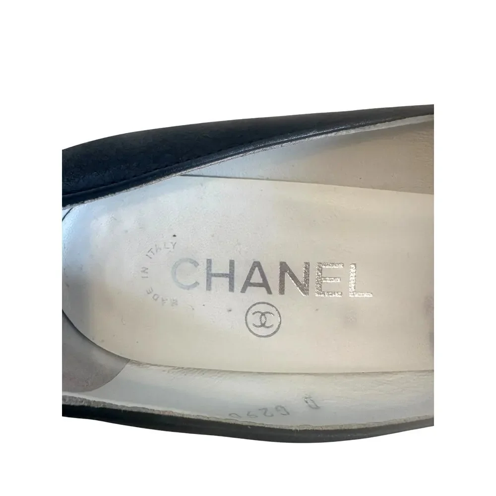 Chanel CC Cap Toe Chain Platform Pumps 39C Black 4” Heel G29068